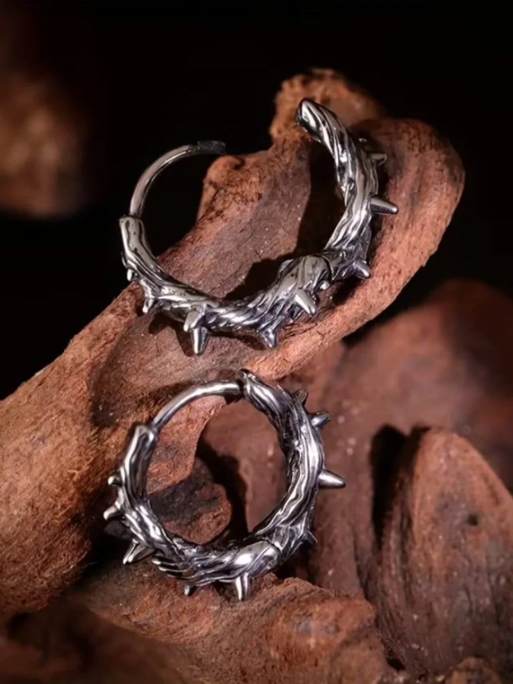 14K White Gold Mens Spiked Thorn Earrings Guys New 14 Karat Silver Spike Jewelry